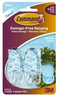3M 17091Clr Command Adhesive Medium Hooks Clear Pack 2 Hooks And 4 Strips
