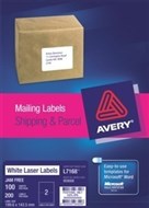 Avery 959008 L7168 Laser Labels Shipping 2 Per Sheet White Pack 100