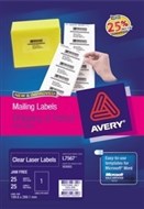 Avery 959065 L7567 Quick Peel Clear Laser Mailing Labels Shipping 1 Per Sheet Pack 25