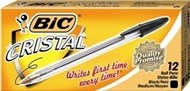 Bic Cristal Ballpoint Pens Medium Black Box 12