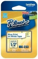 Brother M-K233 Blue Printing On White Tape 12Mm Width8 Metres