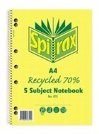 Spirax 815 Recycled Notebook 5 Subject A4 250 Pages