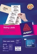 Avery 959022 L7551 Quick Peel Clear Laser Mailing Labels Mini Address 65 Per Sheet 25 Pack