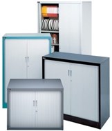 Brownbuilt Waratah Tambour Door Cupboards Full Height 5 Shelves 1980 X 1050 X 475Mm Silver Grey