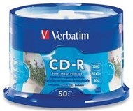 Verbatim Cd-R 80Min 52X Inkjet Printable Silver Pack 50